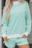 Striped Loose Sports Shirt Shorts 2-piece Set
