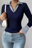 Lapel Long Sleeve Fake Two T-shirts