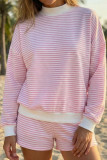 Striped Loose Sports Shirt Shorts 2-piece Set