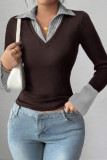 Lapel Long Sleeve Fake Two T-shirts