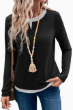 Round Neck Long Sleeve Fake Two T-shirts