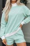 Striped Loose Sports Shirt Shorts 2-piece Set