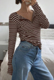 V-Neck Striped Loose Long Sleeved T-shirt
