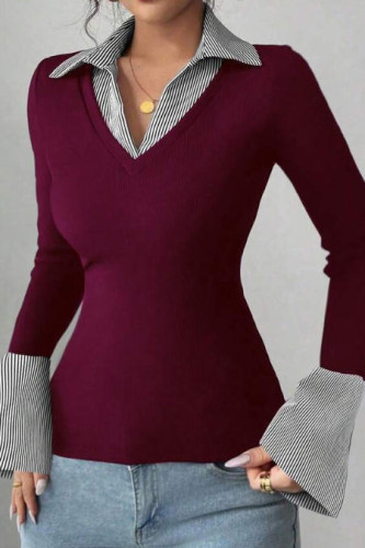 Lapel Long Sleeve Fake Two T-shirts