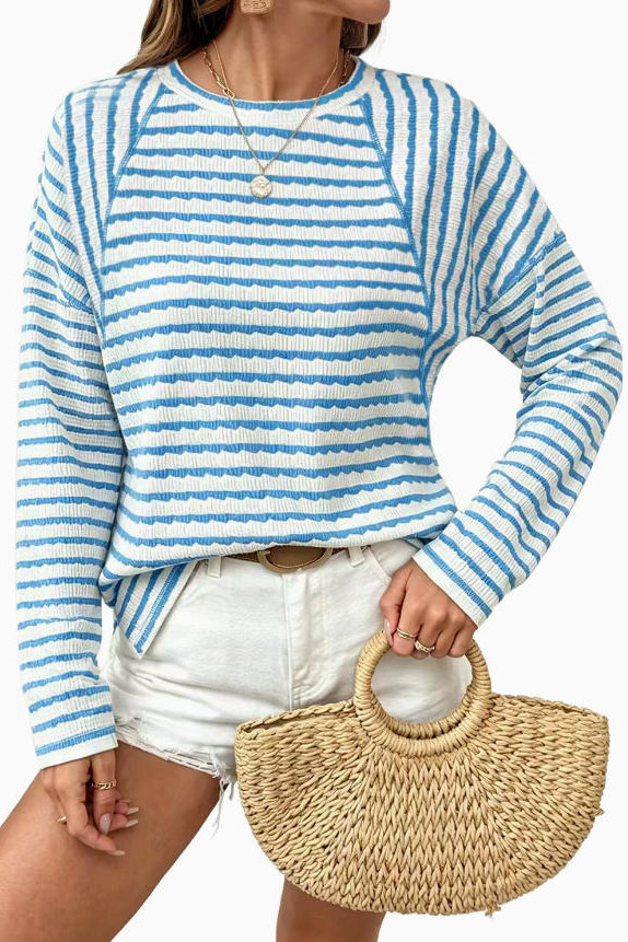 Round Neck Striped Long Sleeved T-shirt