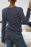 V-Neck Striped Loose Long Sleeved T-shirt