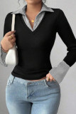 Lapel Long Sleeve Fake Two T-shirts