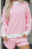 Striped Loose Sports Shirt Shorts 2-piece Set