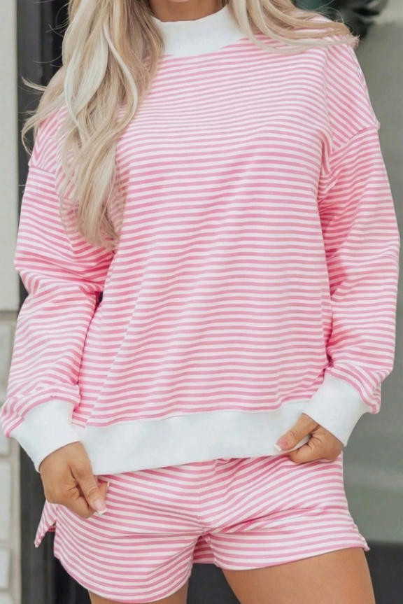 Striped Loose Sports Shirt Shorts 2-piece Set