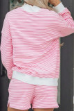 Striped Loose Sports Shirt Shorts 2-piece Set