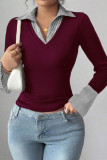 Lapel Long Sleeve Fake Two T-shirts