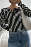 V-Neck Striped Loose Long Sleeved T-shirt