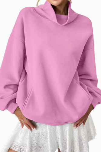  High Neck Long Sleeved Pullover Hoodie
