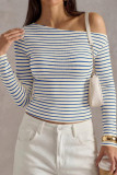 Striped One Shoulder Long Sleeved T-shirt