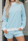 Striped Loose Sports Shirt Shorts 2-piece Set