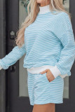 Striped Loose Sports Shirt Shorts 2-piece Set