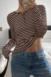 V-Neck Striped Loose Long Sleeved T-shirt