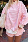 Striped Loose Sports Shirt Shorts 2-piece Set