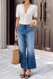 V-neck Lace Jacquard Short Sleeved Shirt