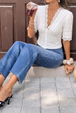 V-neck Lace Jacquard Short Sleeved Shirt