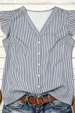 Large Size Striped V-neck Flying Sleeve Shirt