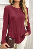 Solid Color Round Neck Long Sleeved T-shirt