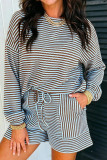 Striped Long Sleeved Shirt Shorts 2-piece Set