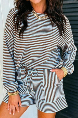 Striped Long Sleeved Shirt Shorts 2-piece Set