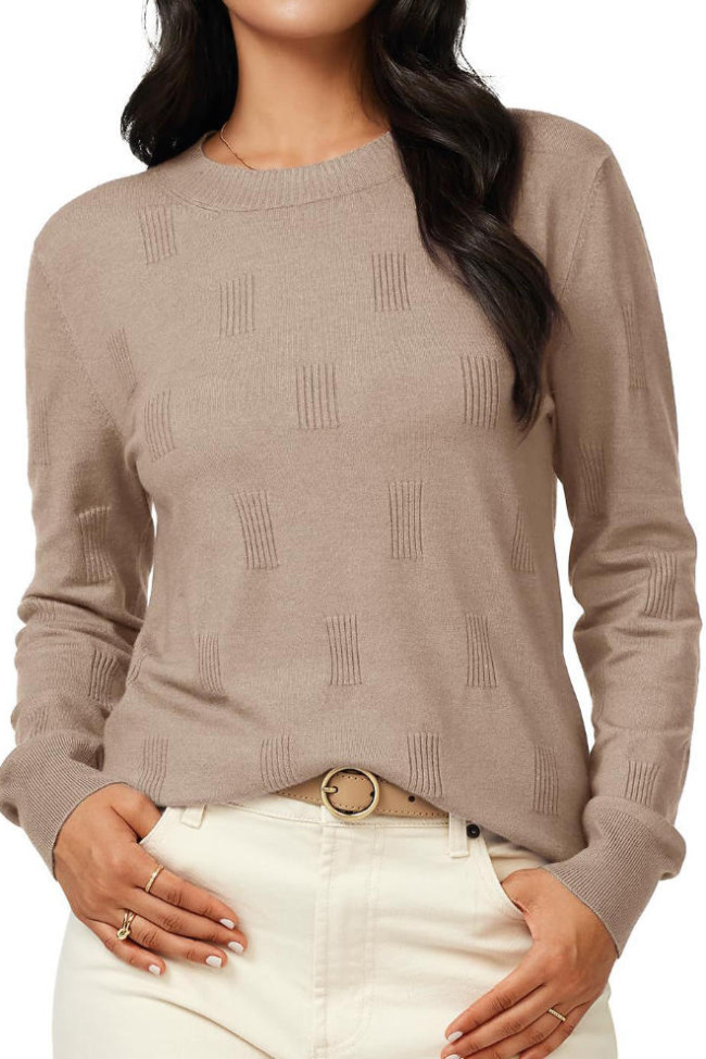 Round Neck Long Sleeved Knitted Sweater
