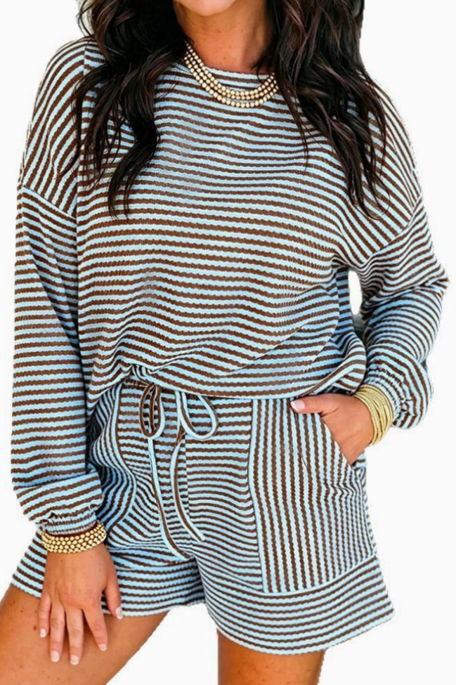 Striped Long Sleeved Shirt Shorts 2-piece Set