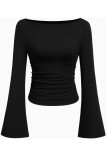 Round Neck Flared Sleeve Slim Fit Shirt