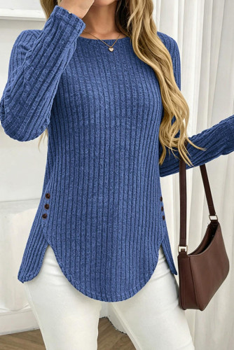 Solid Color Round Neck Long Sleeved T-shirt