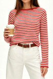 Round Neck Striped Long Sleeved Knitted Sweater