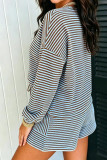 Striped Long Sleeved Shirt Shorts 2-piece Set