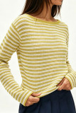 Round Neck Striped Long Sleeved Knitted Sweater