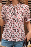 Retro Bow Floral Chiffon Short Sleeve Shirt