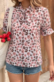 Retro Bow Floral Chiffon Short Sleeve Shirt