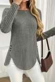 Solid Color Round Neck Long Sleeved T-shirt