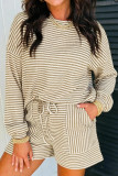 Striped Long Sleeved Shirt Shorts 2-piece Set