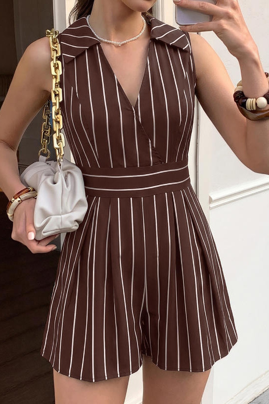 Striped Sleeveless V-neck Jumpsuit