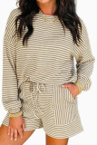 Striped Long Sleeved Shirt Shorts 2-piece Set