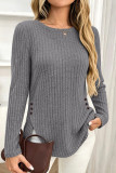 Solid Color Round Neck Long Sleeved T-shirt