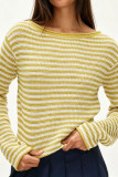 Round Neck Striped Long Sleeved Knitted Sweater