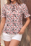 Retro Bow Floral Chiffon Short Sleeve Shirt