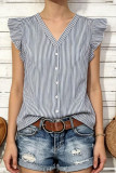 Large Size Striped V-neck Flying Sleeve Shirt
