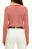 Round Neck Striped Long Sleeved Knitted Sweater