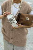 Solid Color V-neck Button Sleeveless Vest