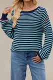 Striped Round Neck Long Sleeved Knitted Sweater