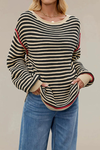Striped Round Neck Long Sleeved Knitted Sweater
