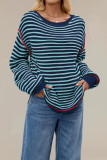 Striped Round Neck Long Sleeved Knitted Sweater